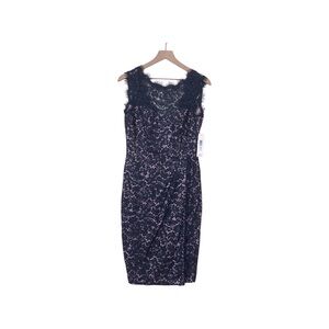 Eliza J.   Navy Blue Lace Sleeveless Scalloped Neckline V-Back Midi Dress Sz 8